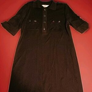 Exclusively Misook Black Dress Women's Small Shiny Buttons 3/4 Sleeve Stretch